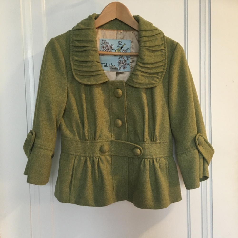 Anthropologie Tabitha Lime Green 3/4 Sleeve Blazer